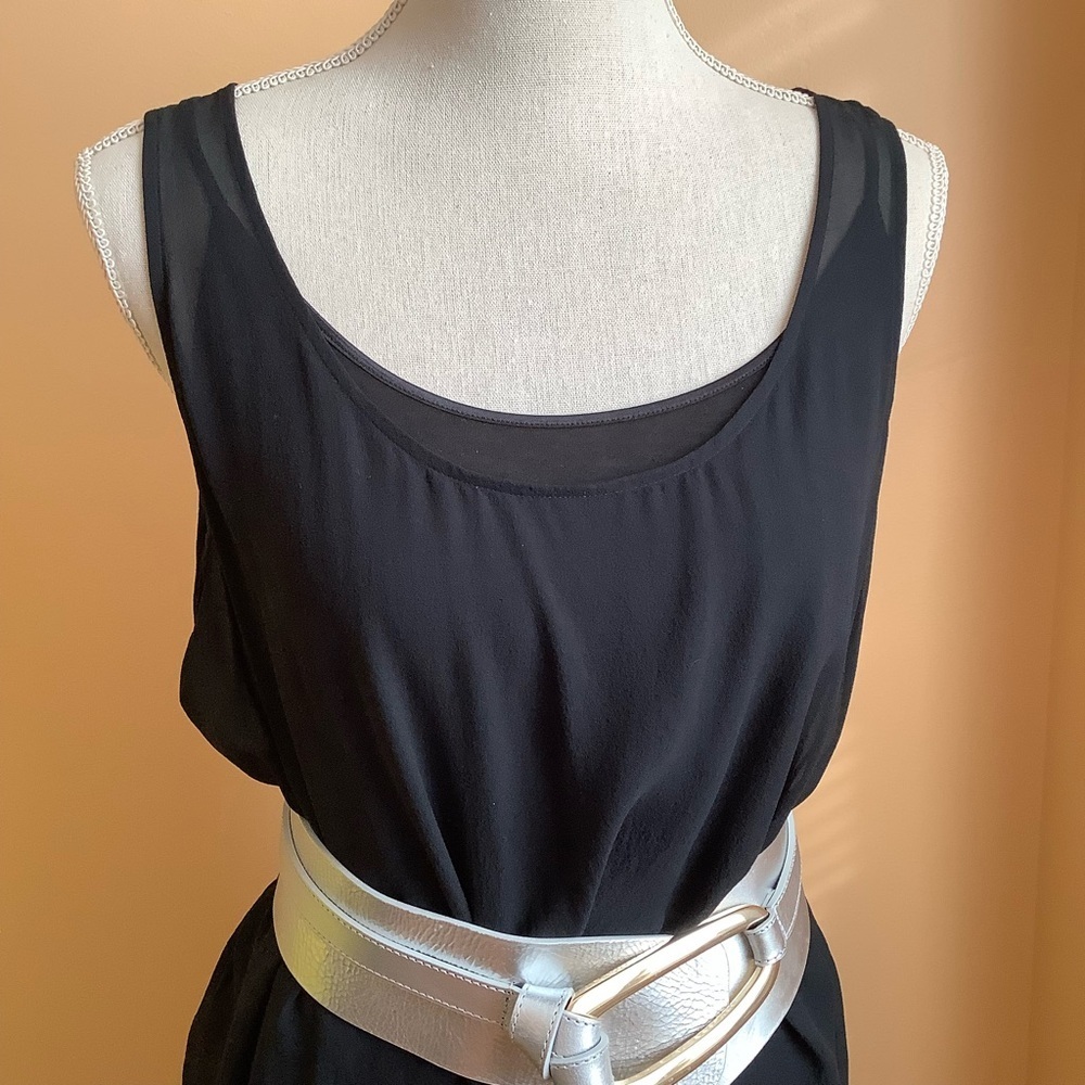 EILEEN FISHER Sheer Silk Georgette Asymmetrical Layered Midi Tank Dress Black M - Picture 5 of 15